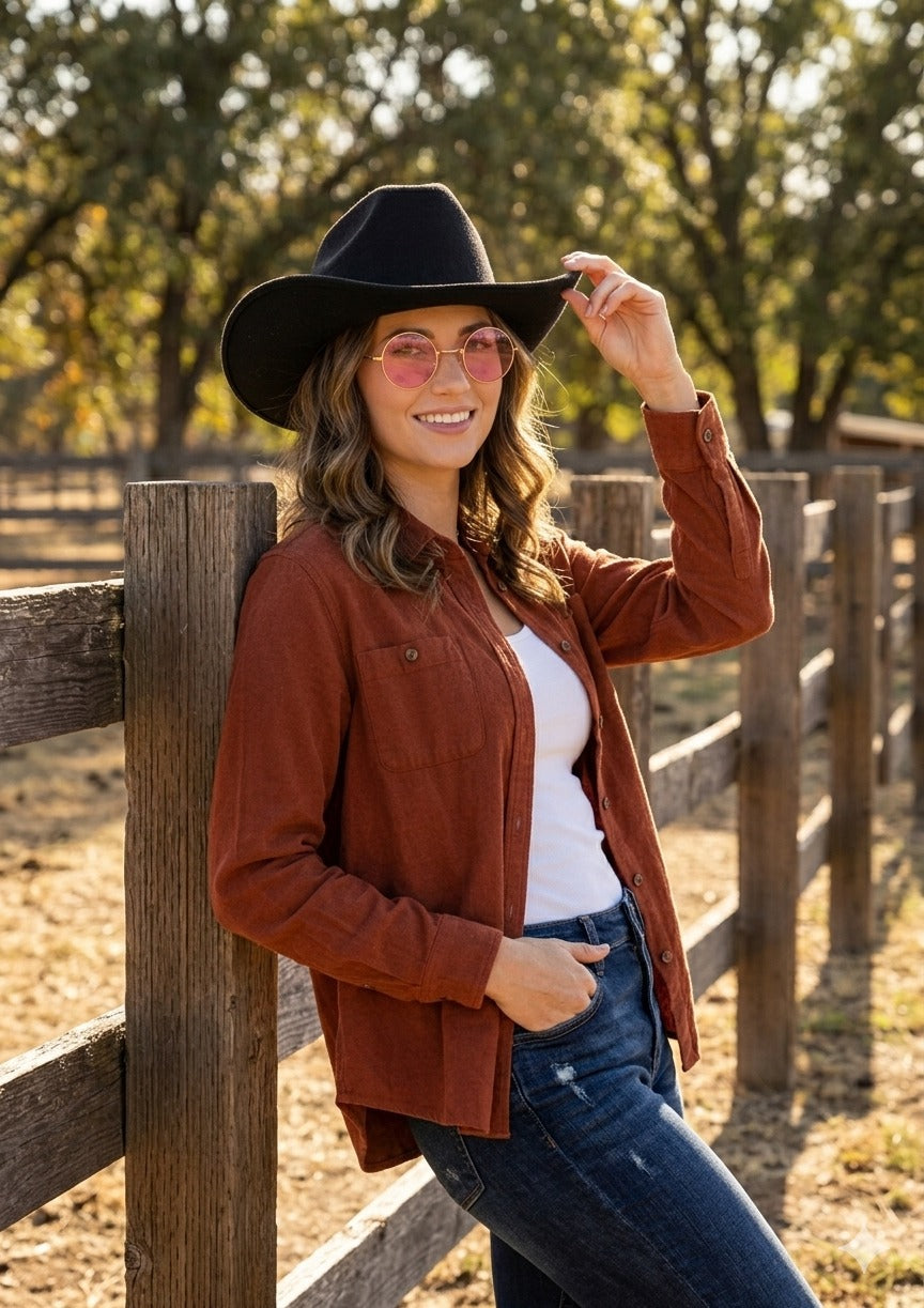Black Cowboy Hat & Large Gold Frame Pink Glasses Set – Adult Festival Fancy Dress Accessories