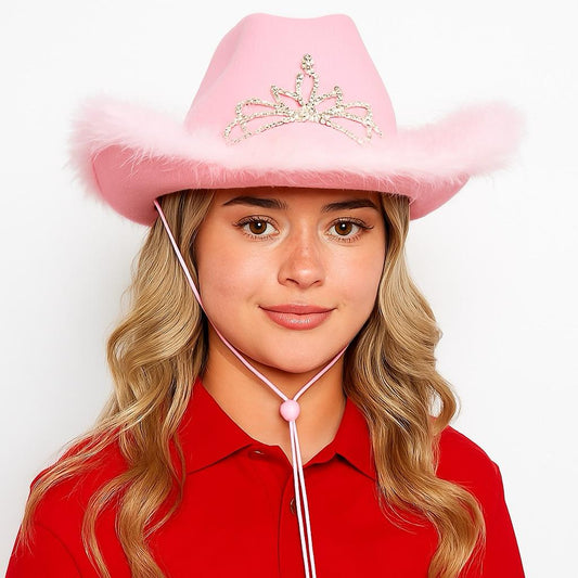 Fabulous Pink Cowboy Hat with Fluff Trim – The Perfect Accessory for Hens Parties and Themed Celebrations