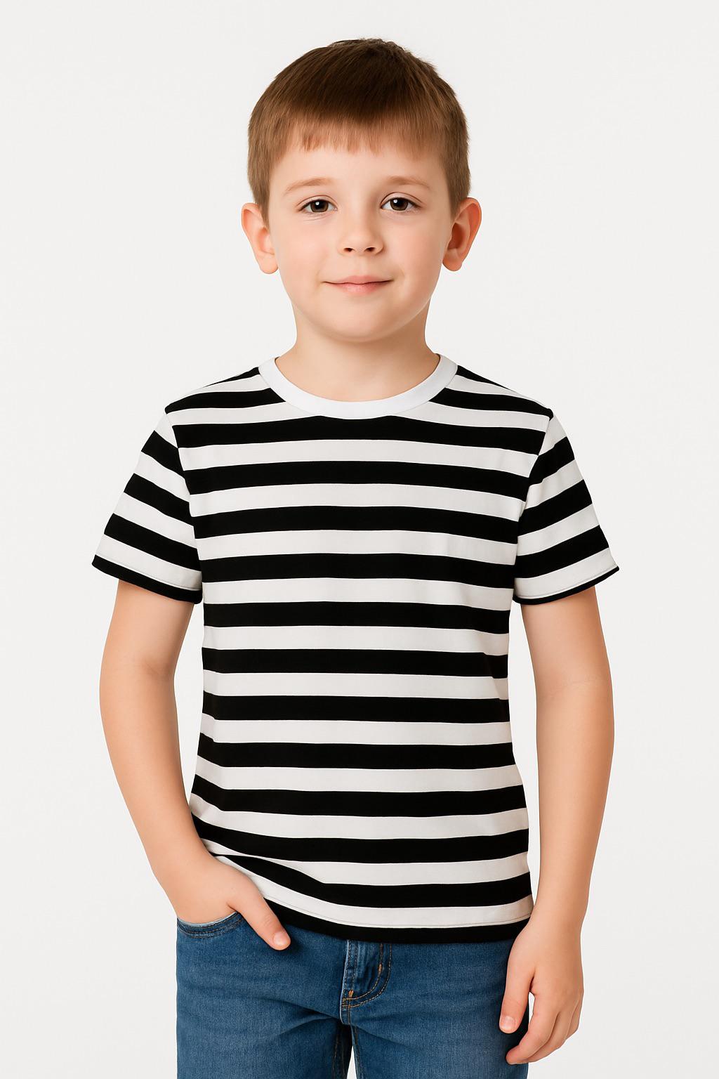 Boys Black and White Stripe T-Shirt – Classic Kids Fancy Dress Costume Top for Mime, Pirate, French Outfit, Book Day, School Plays & Themed Events