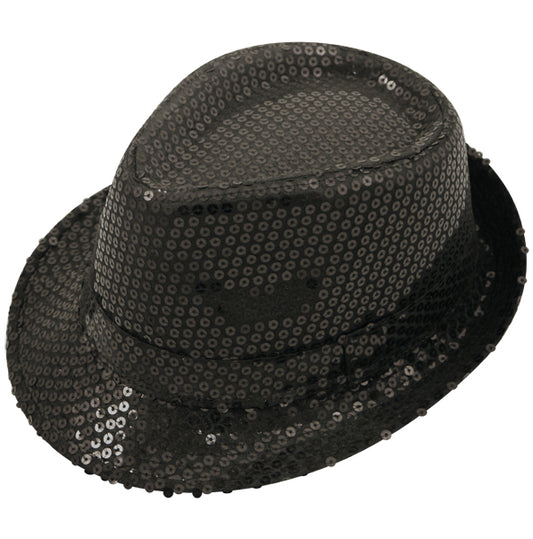 Labreeze Black Sequin Gangster Hat (Adult) – Sparkly Fancy Dress Fedora for Christmas & Party Costumes