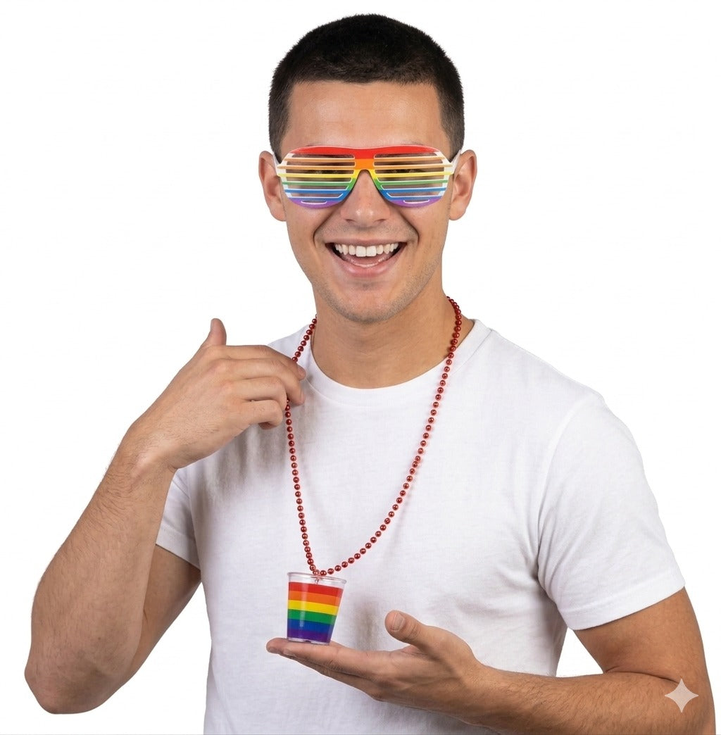 Rainbow Pride Glasses & Shot Glass Necklace Set – Adult Festival Party Accessories - Labreeze Ltd