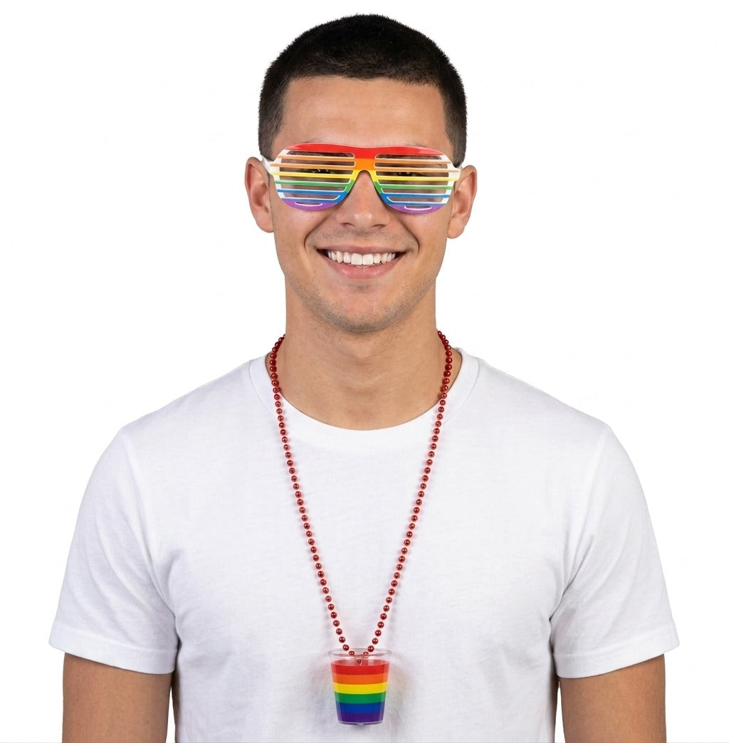 Rainbow Pride Glasses & Shot Glass Necklace Set – Adult Festival Party Accessories - Labreeze Ltd
