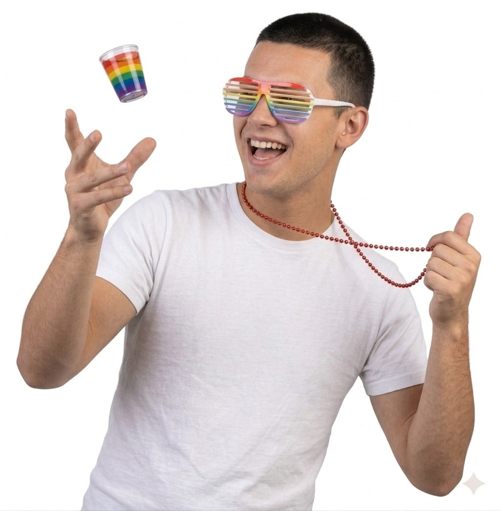 Rainbow Pride Glasses & Shot Glass Necklace Set – Adult Festival Party Accessories - Labreeze Ltd