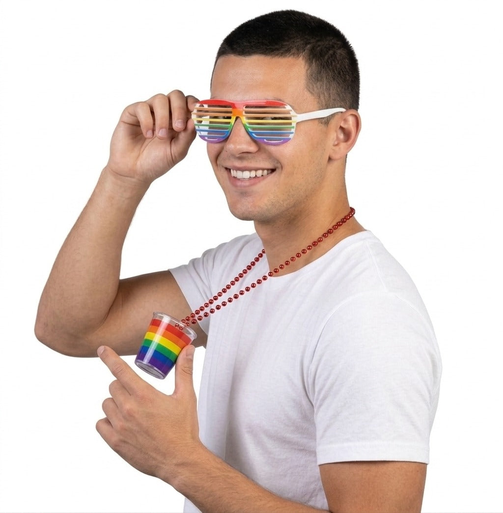 Rainbow Pride Glasses & Shot Glass Necklace Set – Adult Festival Party Accessories - Labreeze Ltd