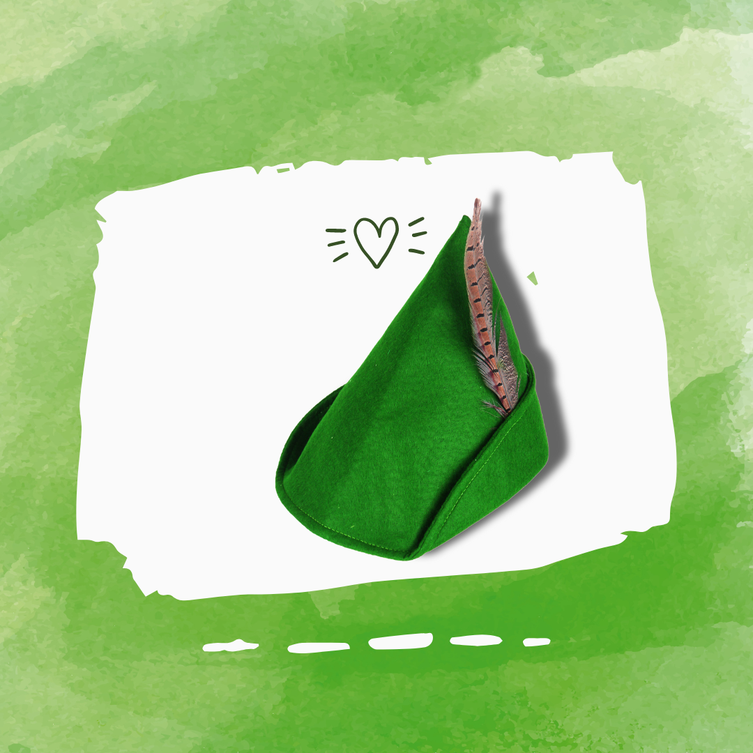 Green Robin Hood Hat with Feather - Peter Pan World Book Day Fancy Dress Party Hat