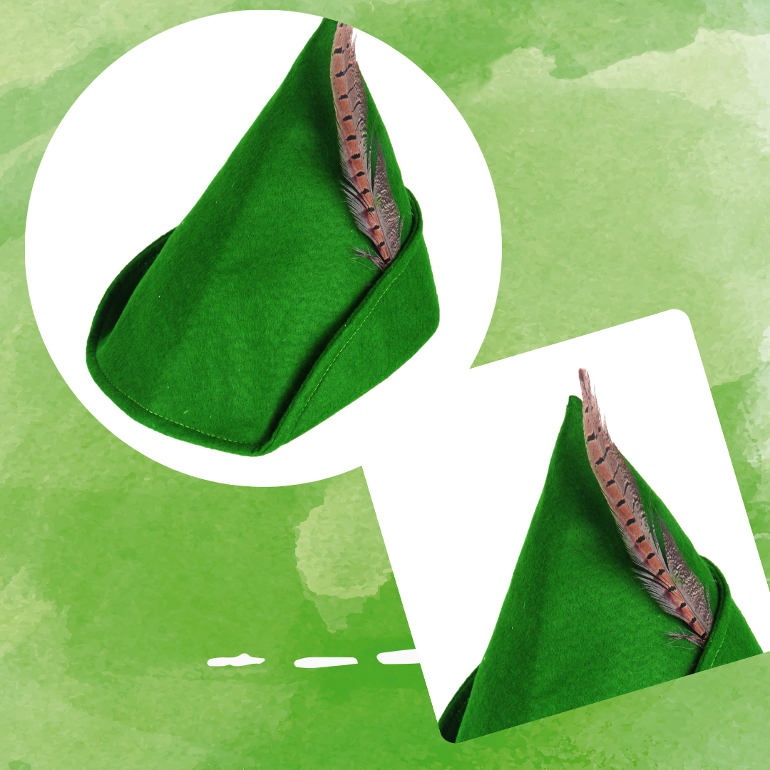 Green Robin Hood Hat with Feather - Peter Pan World Book Day Fancy Dress Party Hat