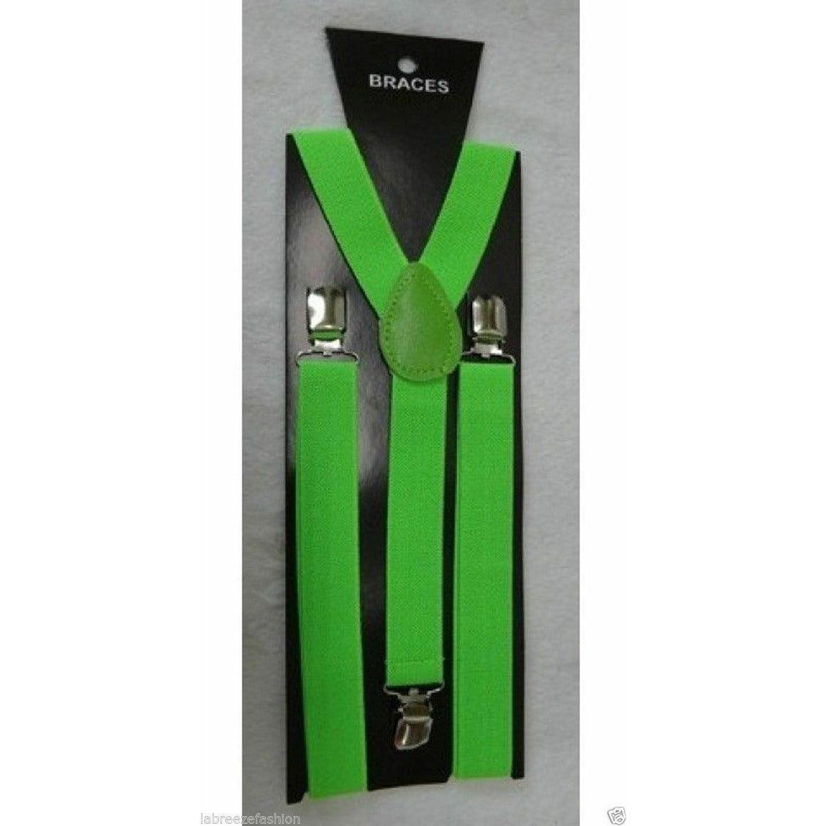 Green Plain Braces 2.5 cm – Adult Adjustable Suspenders for Fancy Dress & Everyday Wear