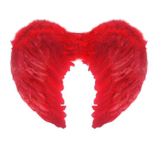 Adult Red Angel Feather Wings 44cm x 34cm Red Devil Halloween Fancy Dress Party Costume Accessory - Labreeze