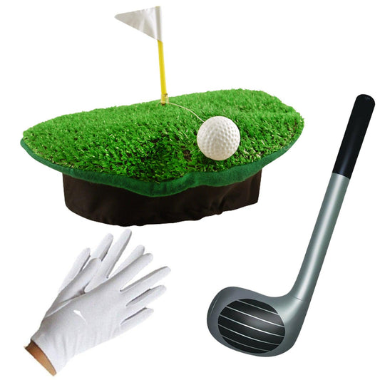 Adults Crazy Golf Hat, Inflatable Golf Club & White Gloves Novelty Poker Set Pub Golf Fancy Dress Set - Labreeze