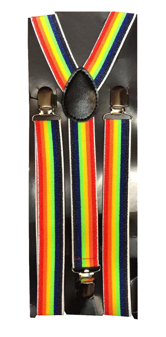 Adults Rainbow Pride Printed Braces Unisex Clip on Suspenders LGBTQ Fancy Dress Party Accessory - Labreeze