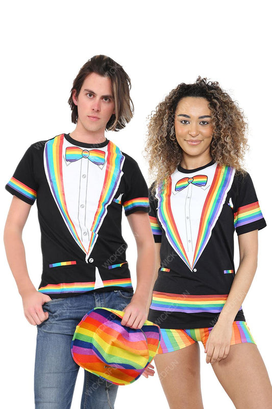 Adults Rainbow Printed T-Shirt Short Sleeves LGBTQ Ga Pride Unisex Fancy Dress Party Top - Labreeze