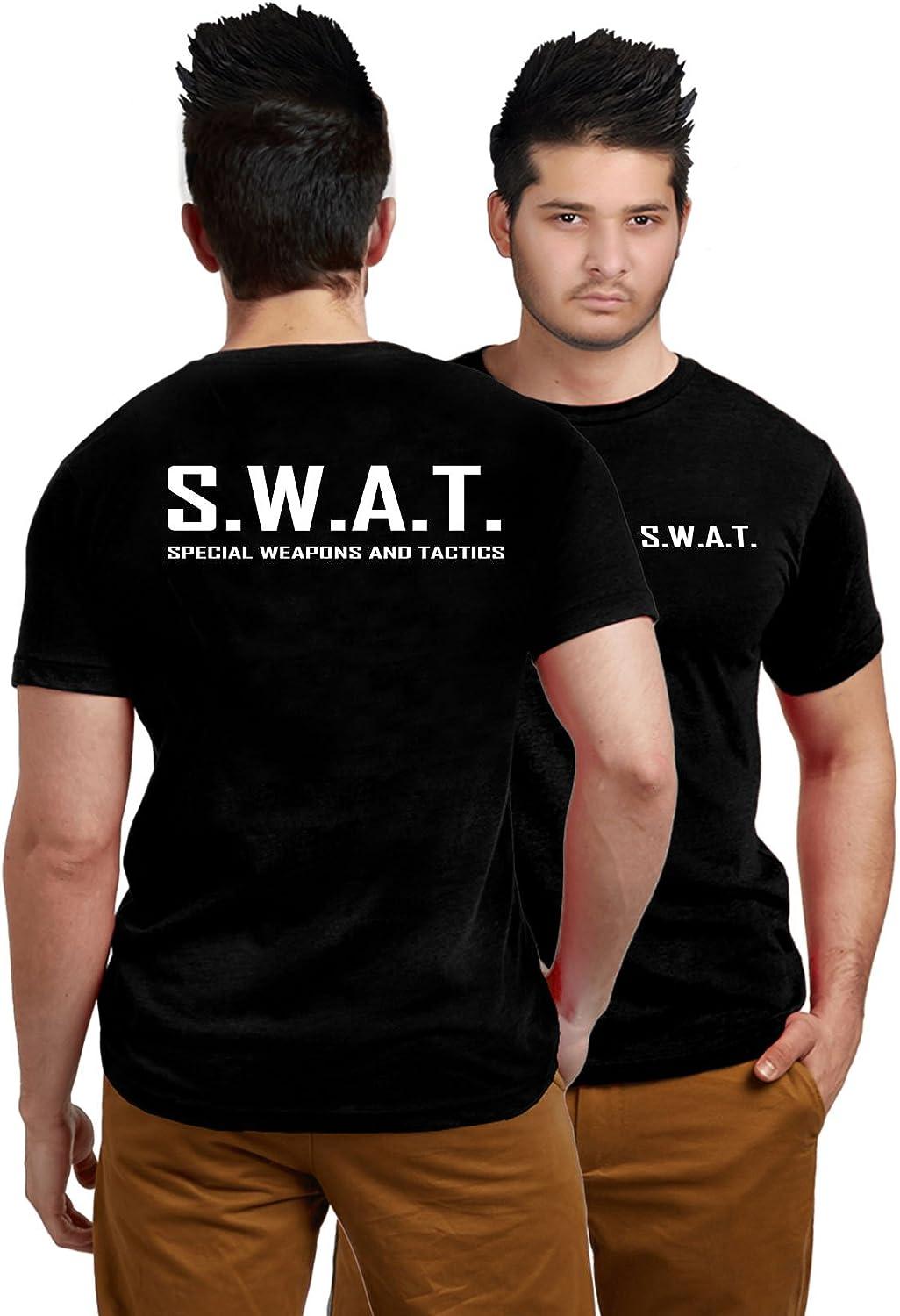 ADULTS SWAT PRINTED T SHIRT BLACK SHORT SLEEVES UNISEX FBI TACTICAL MILITARY FANCY DRESS COSTUME TOPILIARY FANCY DRESS - Labreeze