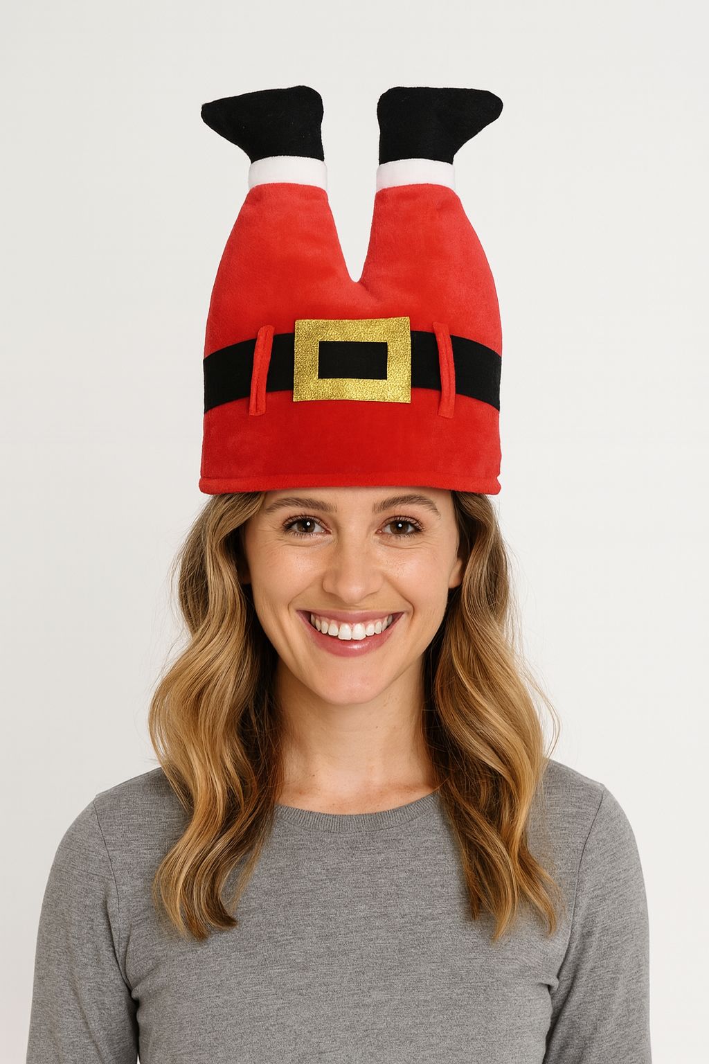 Red Funny Santa Claus Legs Christmas Hat – Novelty Festive Party Hat for Adults