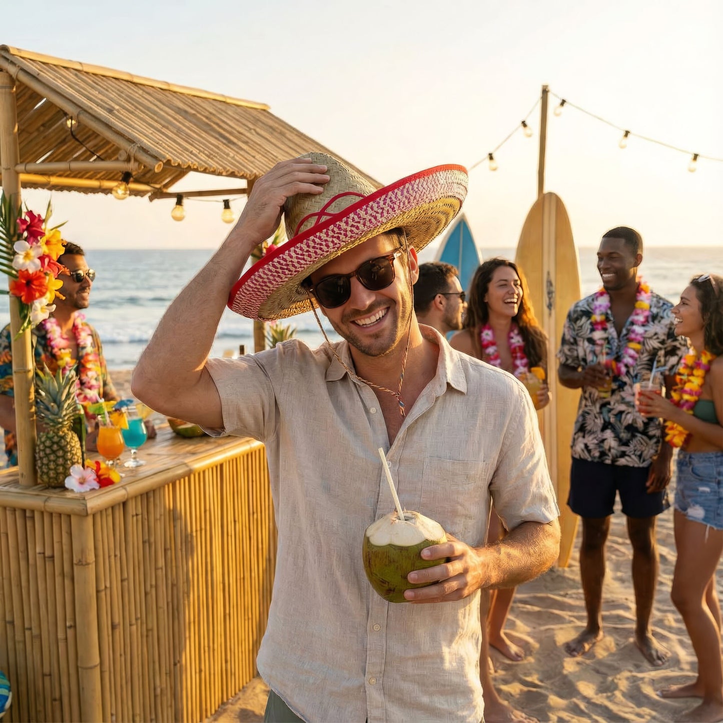 Straw Sombrero Hat with Embroidery - lifestyle image 3
