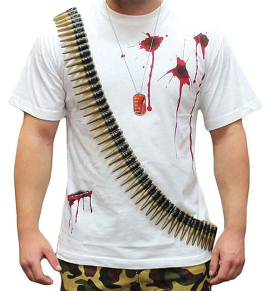 Army Solider Gold Die Bullet Belt with 96 Bullets Adults Fancy Dress Party Accessory - Labreeze