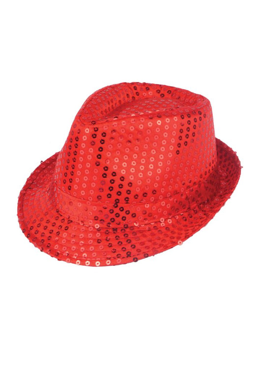 Labreeze Red Sequin Gangster Hat (Adult) – Sparkly Fancy Dress Fedora for Christmas Parties