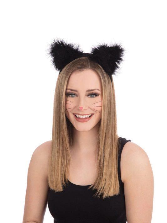 Black Cat Ears Marabou on Headband Book Week Fancy Dress Costume Accessories - Labreeze