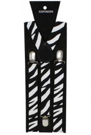 Black & White Zebra Printed Braces 2.5 cm – Adult Adjustable Novelty Suspenders