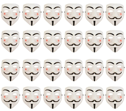 Bundle of 24 V for Vendetta Face Mask White Plastic Purge Anonymous Ghost Halloween Scary Fancy Dress Costume Accessory - Labreeze