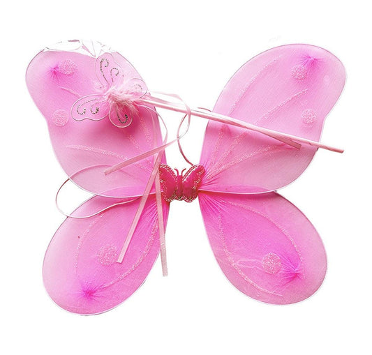 Children Glitter Light Pink Wings with Wand Girls Fairy Fancy Dress Party Costume Wings - Labreeze