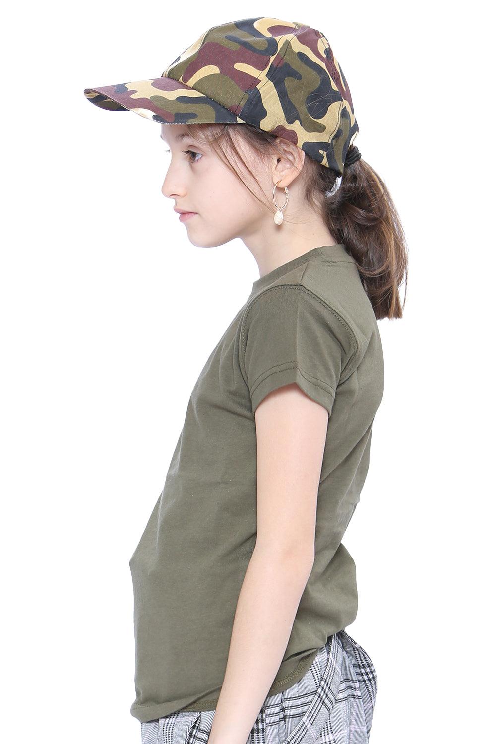Children's Khaki Green Army T-Shirt Short Sleeves Boys Cadet Casual Cotton Top Fancy Dress - Labreeze
