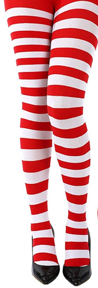 Christmas Striped Tights Candy Cane Shoes Santa Hat Red White Festive Fancy Dress