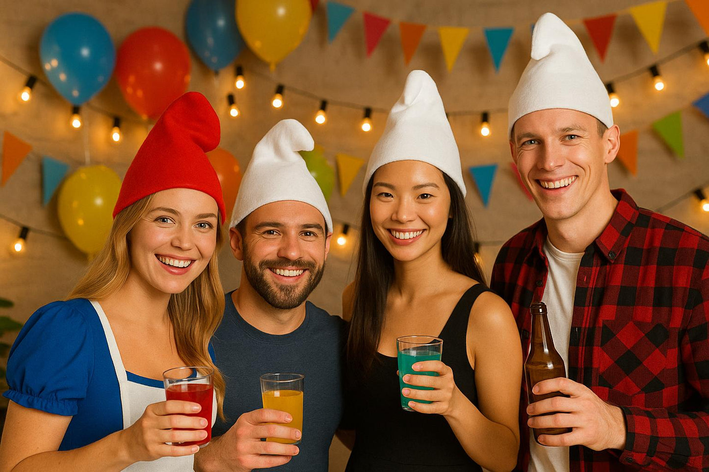 labreeze Pack of 6 White Gnome Hats – Classic Pointed Fancy Dress Hats for Adults and Kids, Perfect for Group Costumes, Book Day, Christmas & Themed Events