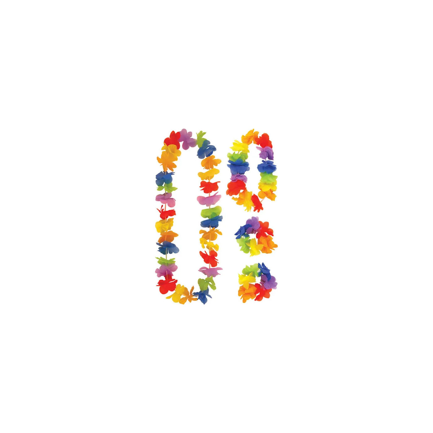 Exact four-piece Hawaiian lei set included: two neck leis and two wrist garlands