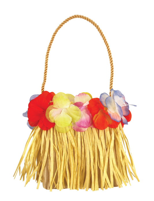 Hawaiian Hula Beach Straw Bag With Flowers Summer Beach Party Fancy Dress Accessory - Labreeze