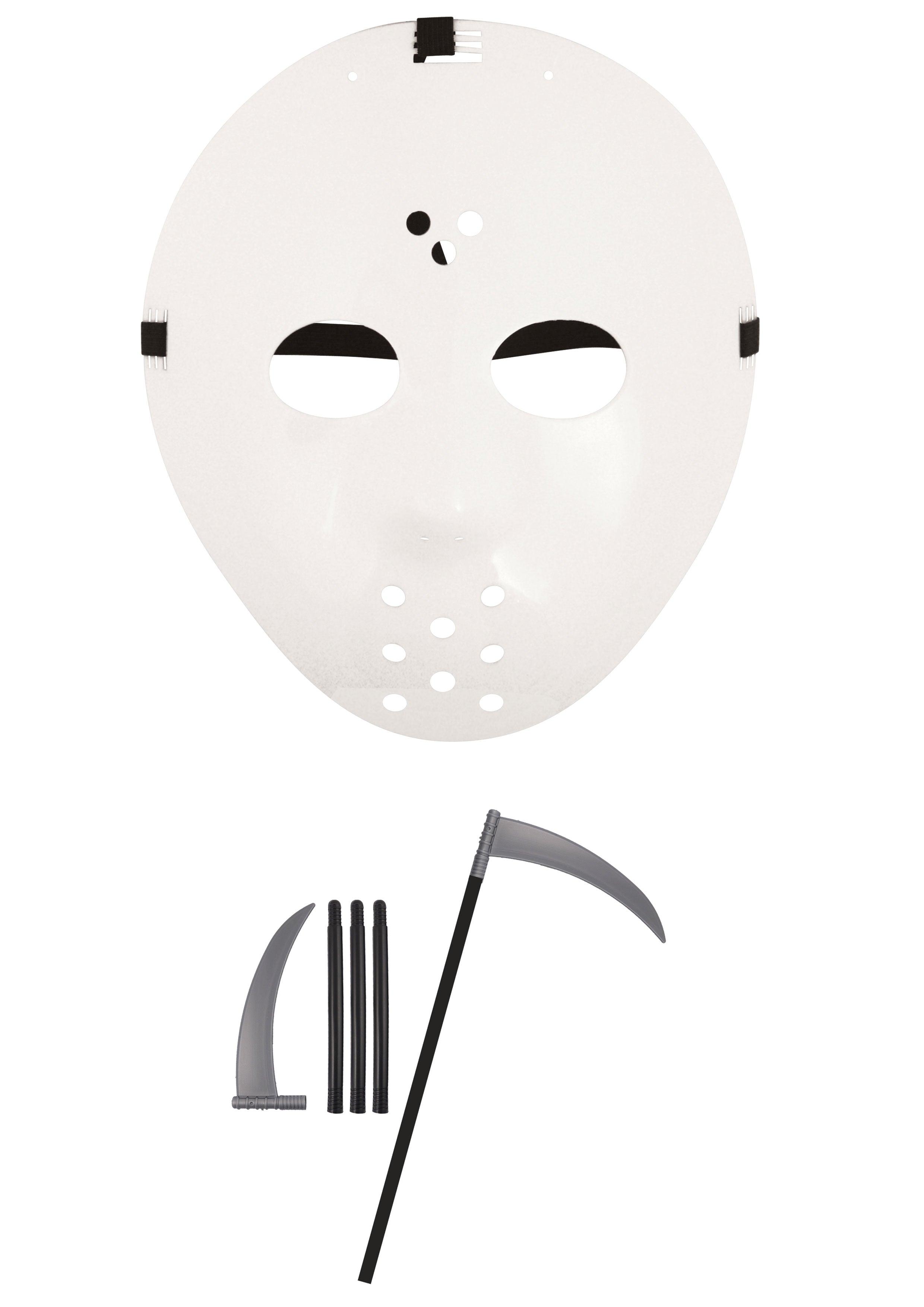 Horror Style Costume Set: Hockey Face Mask and White Plastic Fake Grim ...