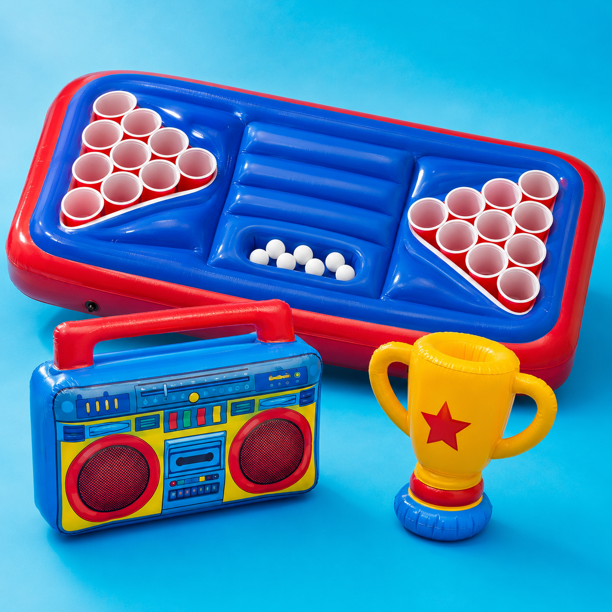Colourful party inflatables and pool pong game