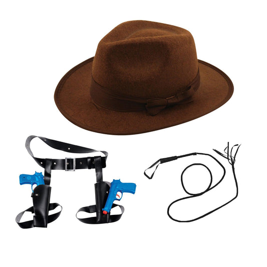 Labreeze Explorer Costume Kit | Explorer Hat, Bull Whip, Holsters & Fake Guns - Labreeze