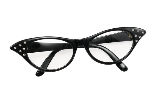 Ladies 50s Female Style Glasses Black Rockabilly Fifties Hen Party Fancy Dress Costume Accessory - Labreeze