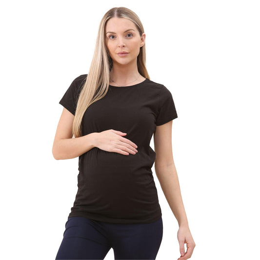 Ladies Black Maternity Top Round Neck Short Sleeve Plain Cotton Pregnancy T-Shirt Black Maternity Top Cotton Pregnancy T-Shirt - Labreeze
