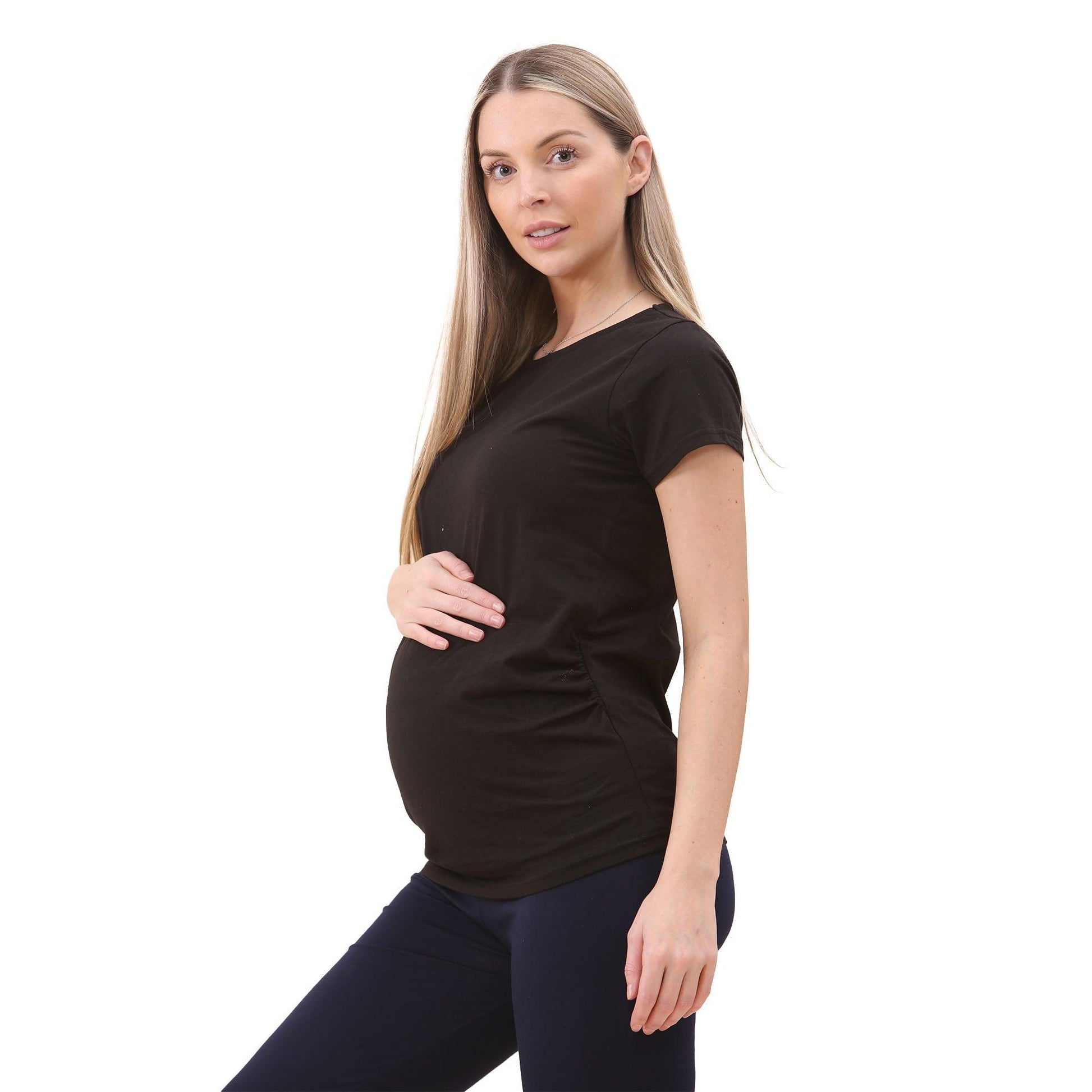 Ladies Black Maternity Top Round Neck Short Sleeve Plain Cotton Pregnancy T-Shirt Black Maternity Top Cotton Pregnancy T-Shirt - Labreeze