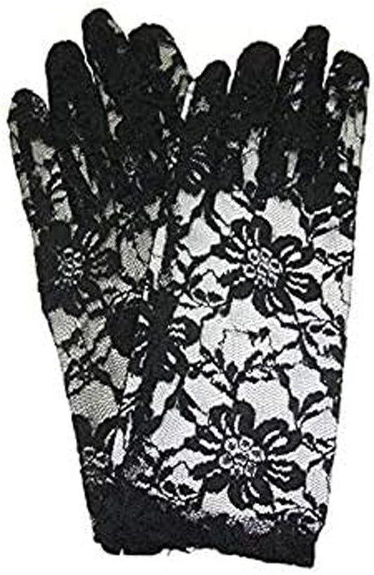 Ladies Black Short Lace Gloves Prom Evening Wedding Bridal 80s Fancy Dress Party Gloves - Labreeze