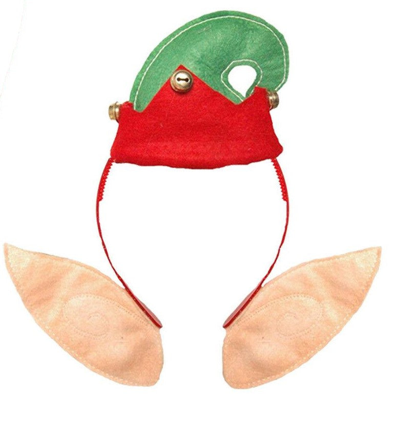 Ladies Christmas Red Green Elf Stripy Tights and Headband with Ears - Xmas Fancy Dress 2 Pc Set - Labreeze