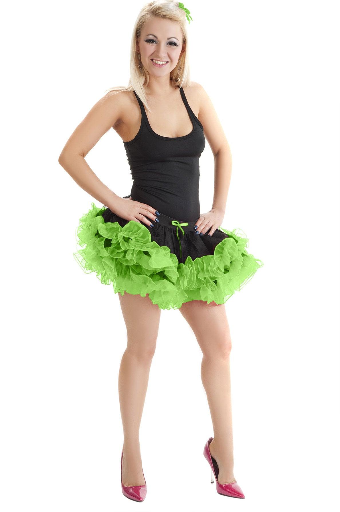 Ladies Girls 2 Layers Black Green Short Ruffle TuTu Skirt Hen Night Party Costume - Labreeze