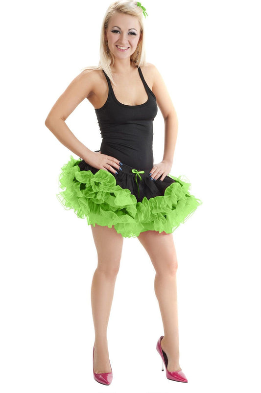 Ladies Girls 2 Layers Black Green Short Ruffle TuTu Skirt Hen Night Party Costume - Labreeze
