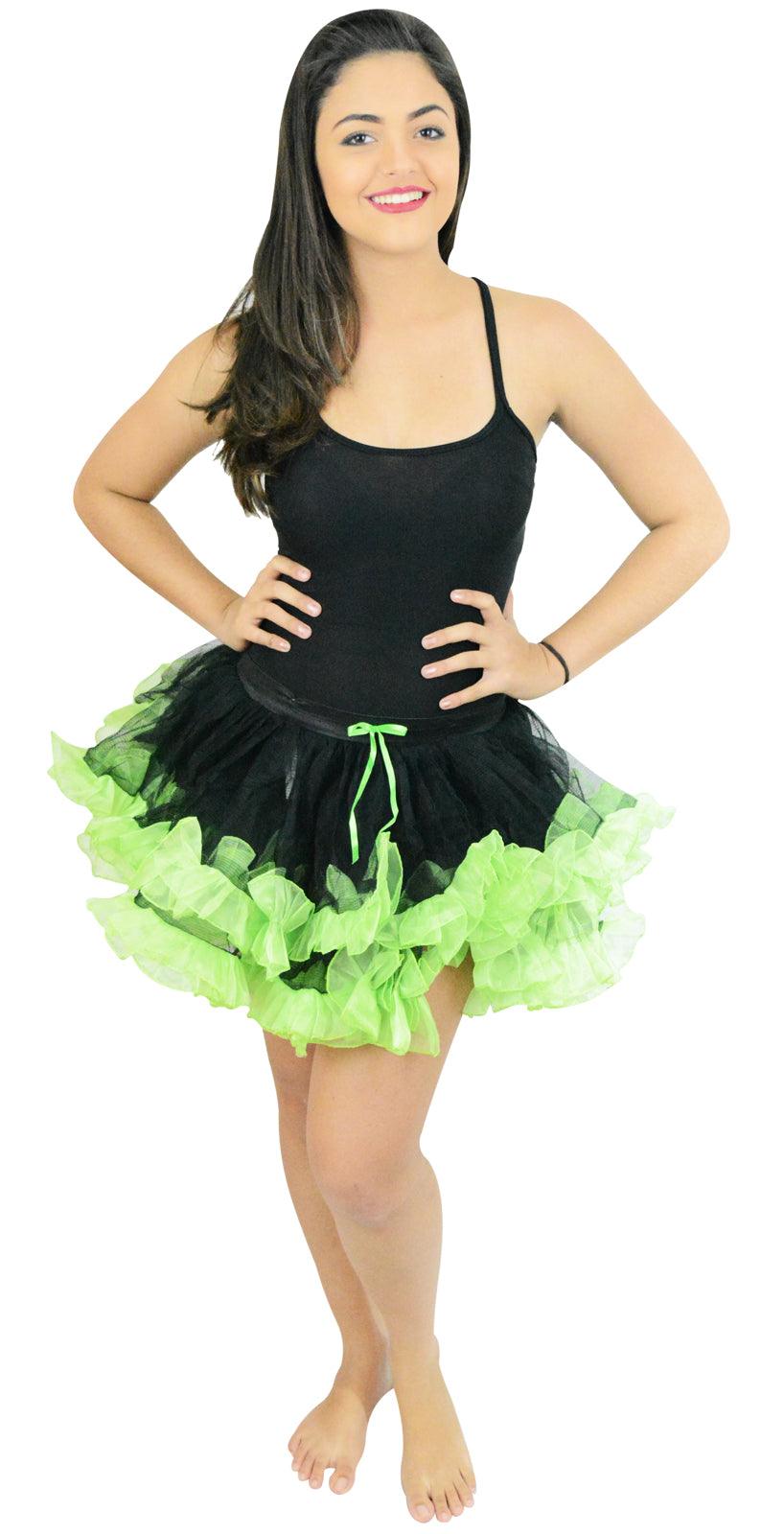 Ladies Girls 2 Layers Black Green Short Ruffle TuTu Skirt Hen Night Party Costume - Labreeze