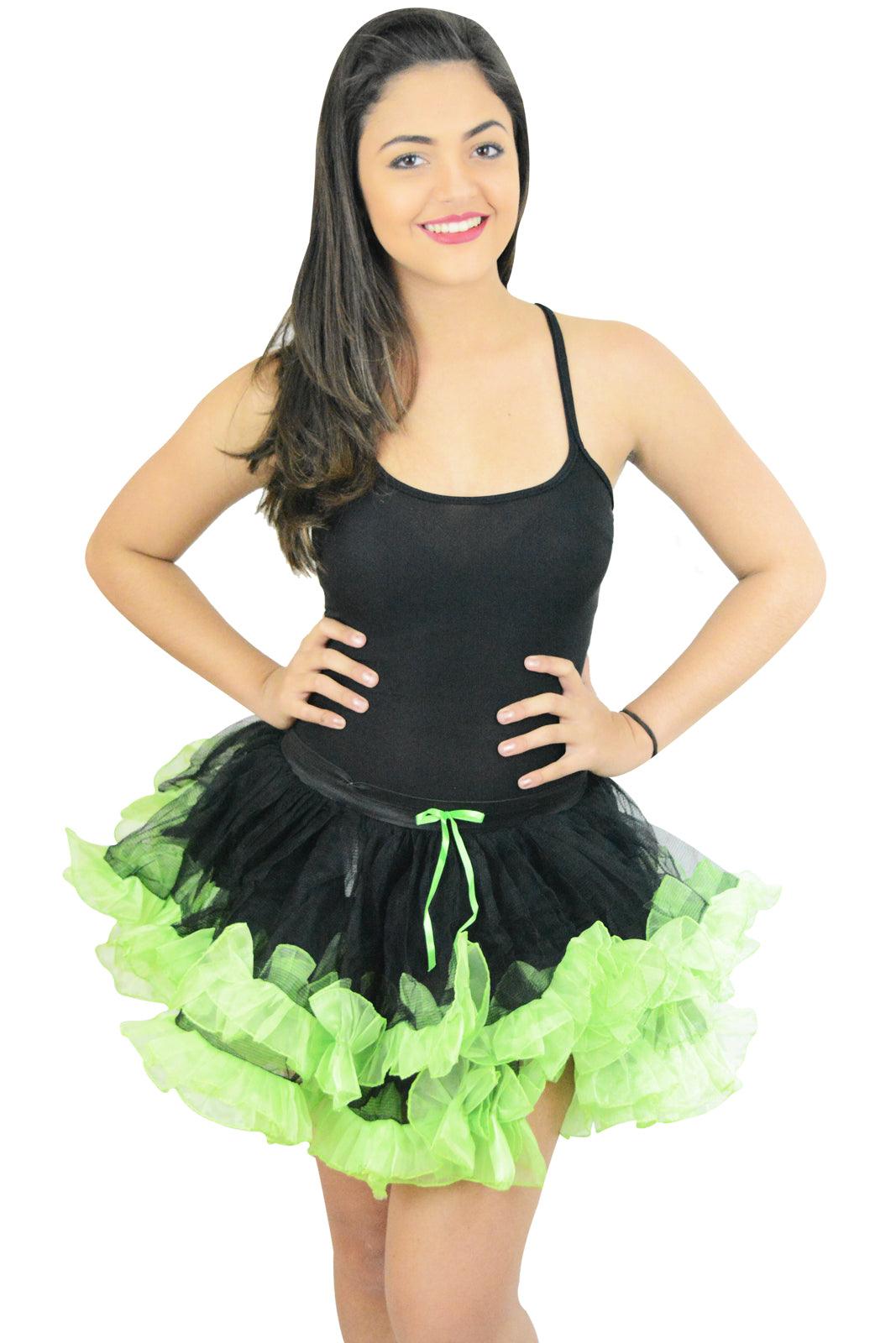 Ladies Girls 2 Layers Black Green Short Ruffle TuTu Skirt Hen Night Party Costume - Labreeze