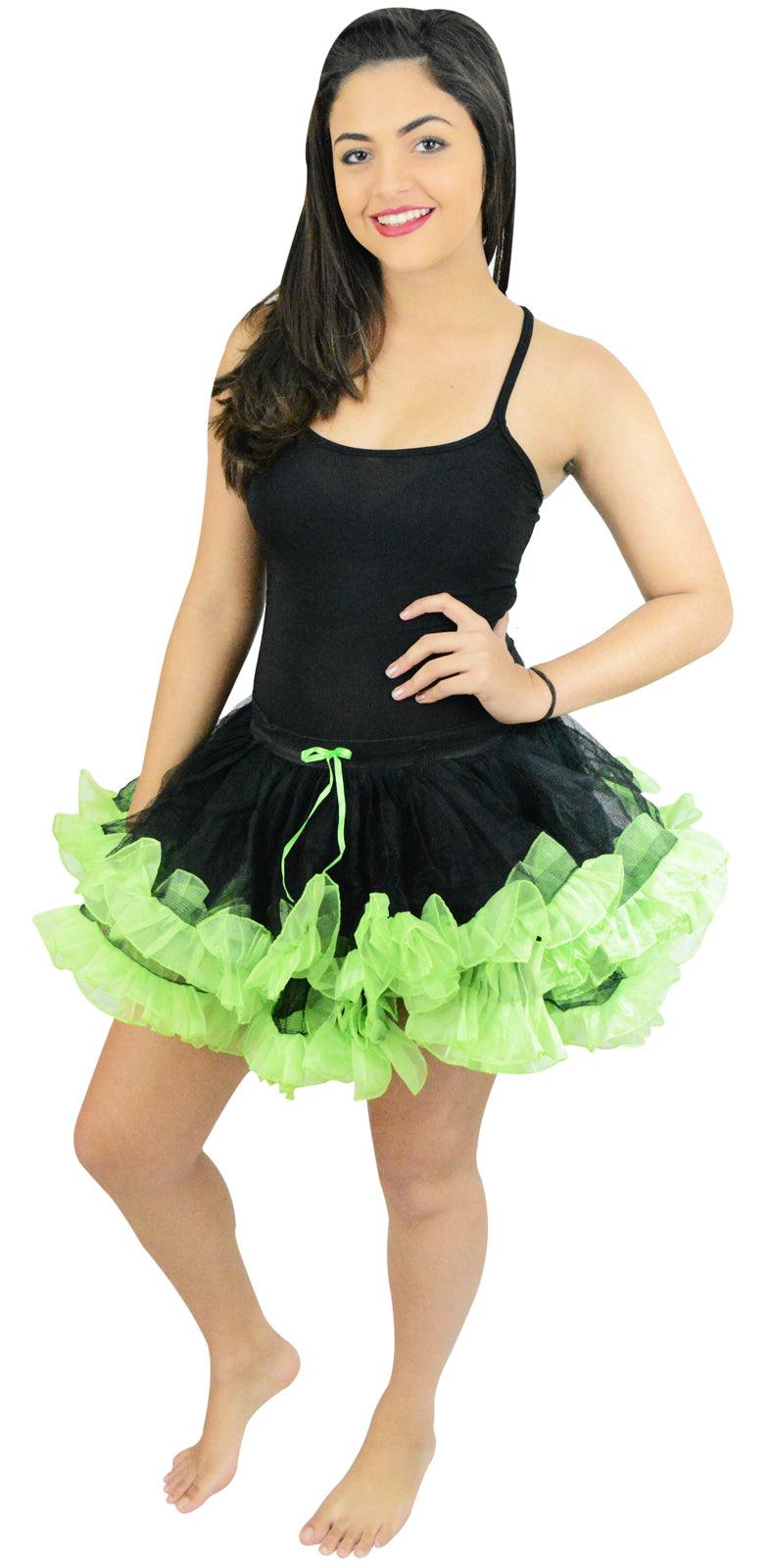 Ladies Girls 2 Layers Black Green Short Ruffle TuTu Skirt Hen Night Party Costume - Labreeze