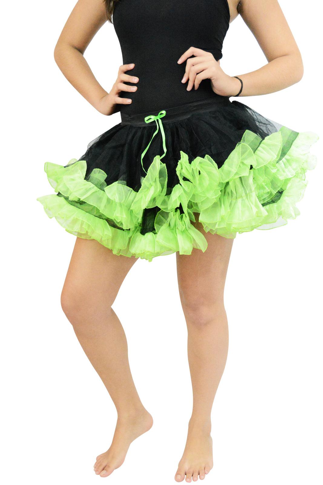 Ladies Girls 2 Layers Black Green Short Ruffle TuTu Skirt Hen Night Party Costume - Labreeze