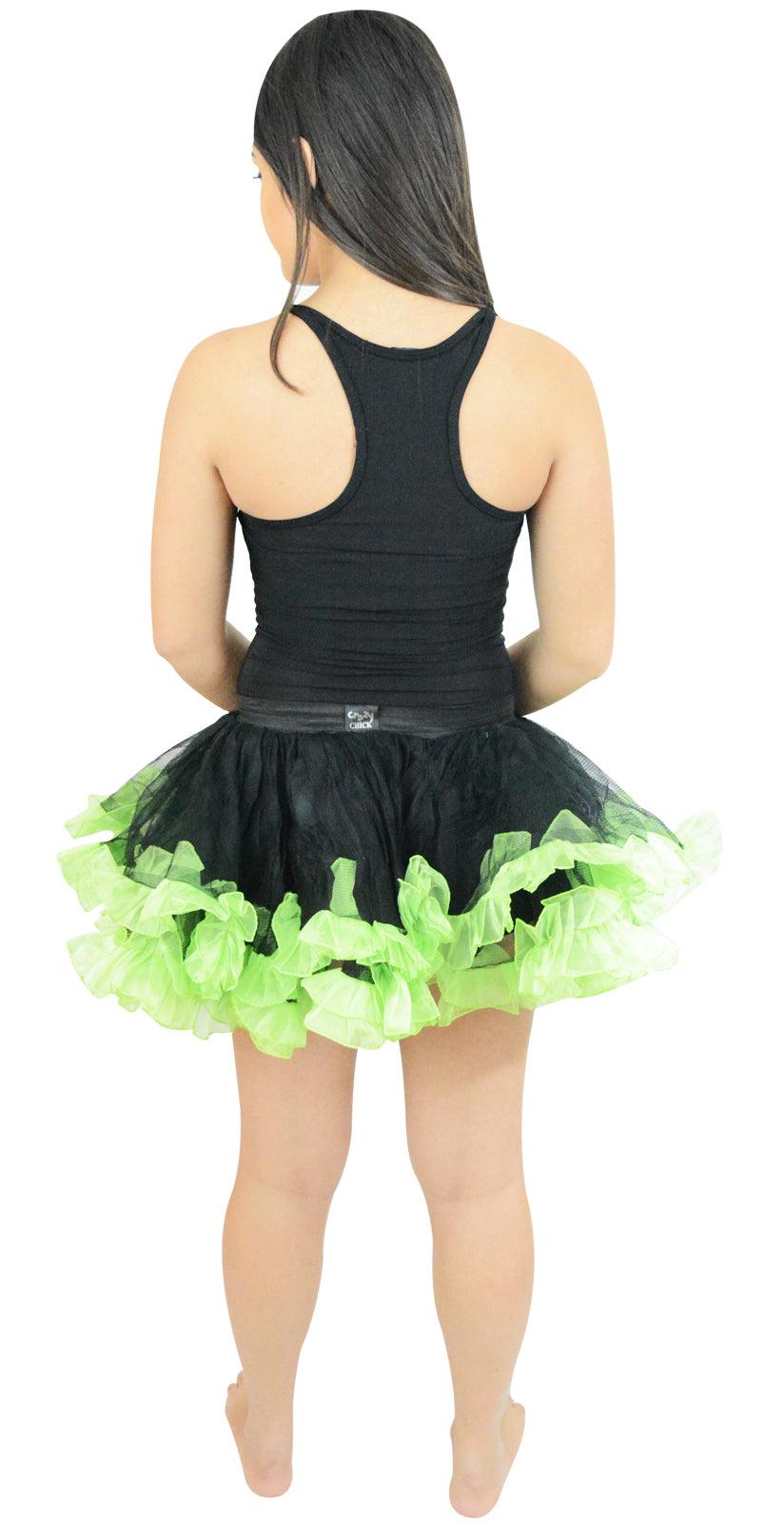 Ladies Girls 2 Layers Black Green Short Ruffle TuTu Skirt Hen Night Party Costume - Labreeze