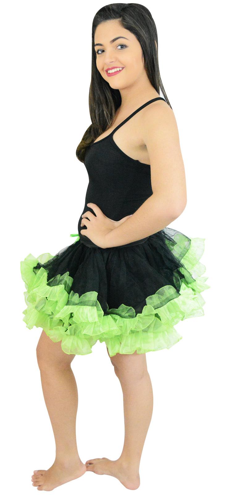 Ladies Girls 2 Layers Black Green Short Ruffle TuTu Skirt Hen Night Party Costume - Labreeze
