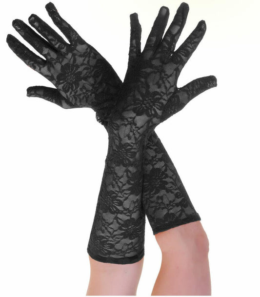 Ladies Girls Black Long Lace Gloves Wedding Evening Bridal Party Costume Accessory - Labreeze