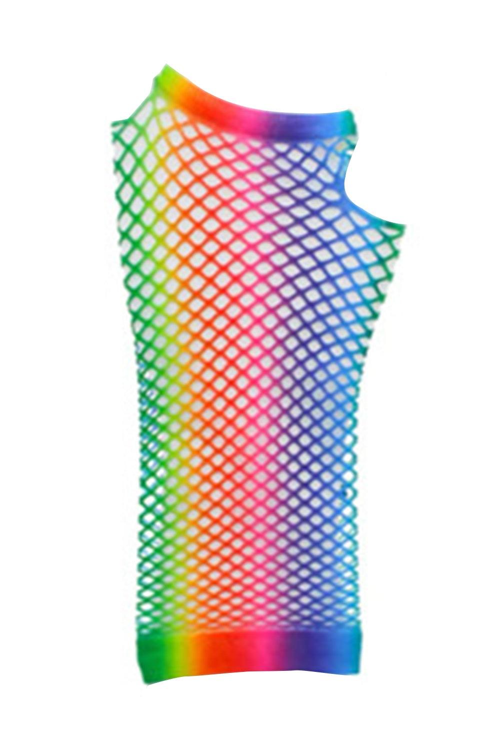 Rainbow Long Mesh Fishnet Fingerless Gloves