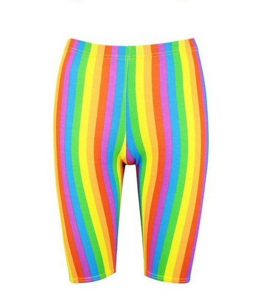 Ladies Rainbow Striped Printed Cycling Short LGBTQ Gay Pride Parade Active Gym Wear Hot Pants - Labreeze
