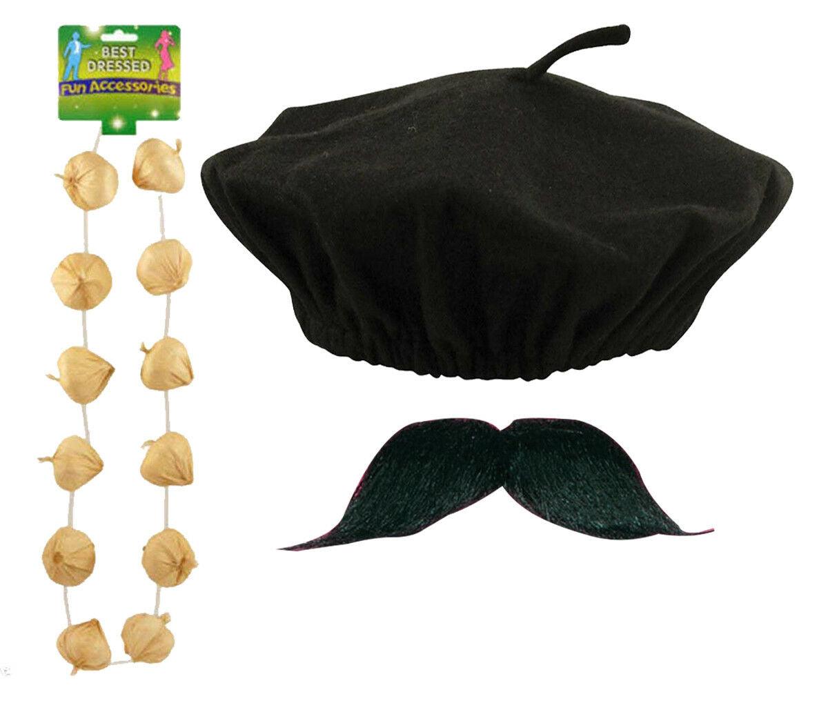 Exact included product: Black Beret, Garlic Garland & Moustache Set