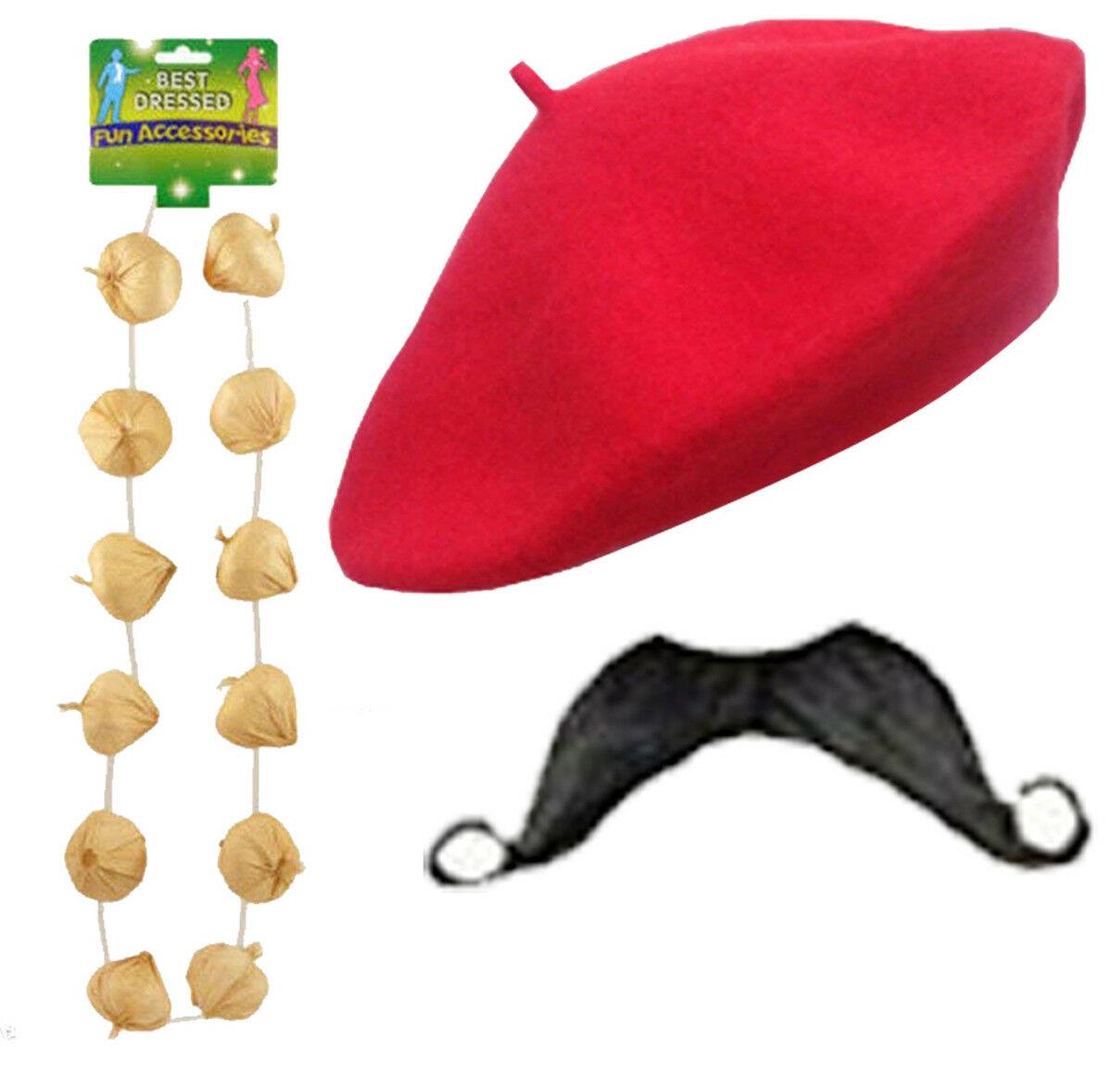 Exact included product: Red Beret, Garlic Garland & Moustache Set